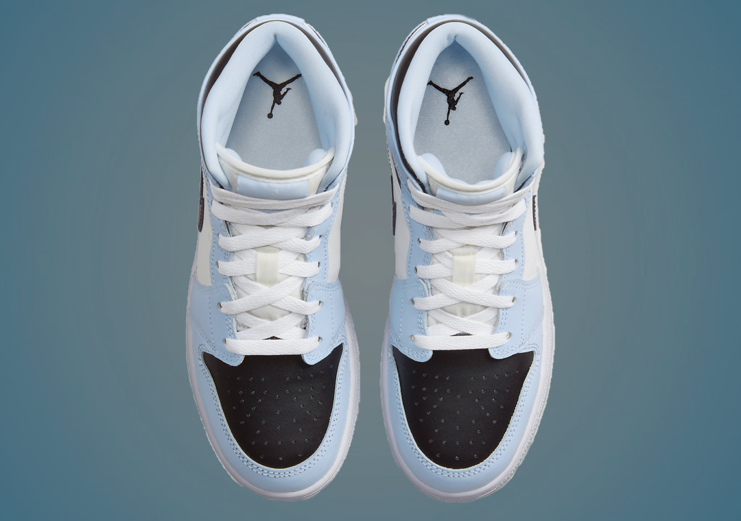 Nike Air Jordan 1 Mid Ice Blue Black White UNC Shoes 555112-401 (GS) Youth  Sizes