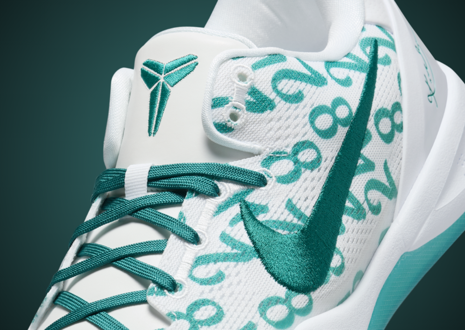 Nike Kobe 8 Protro White Radiant Emerald Tongue Detail