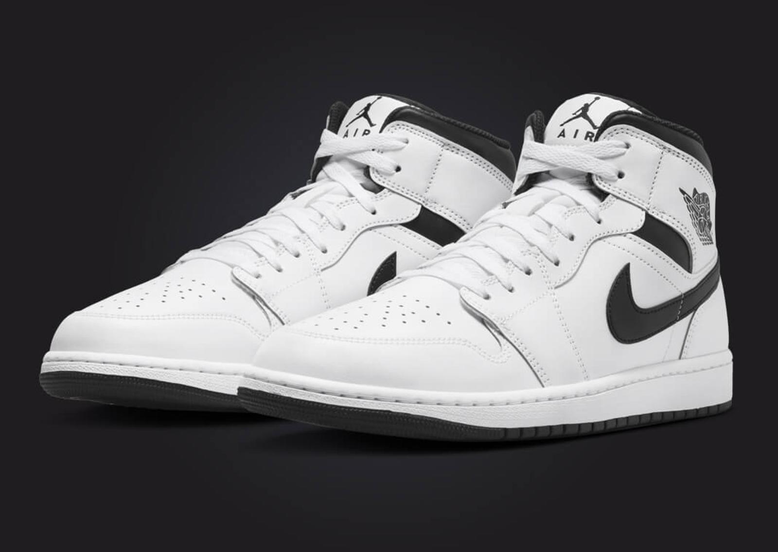 Air Jordan 1 Mid White Black Angle