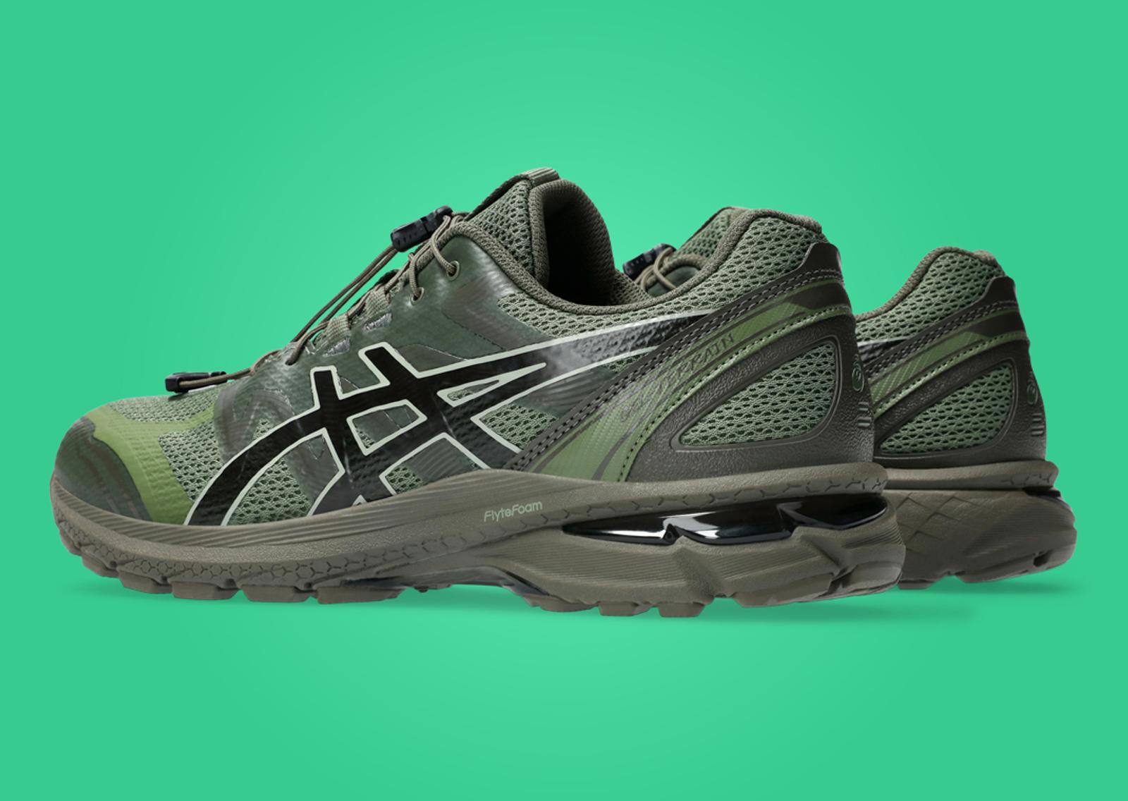 San San Gear x Asics Gel-Terrain Bronze Green Heel Angle