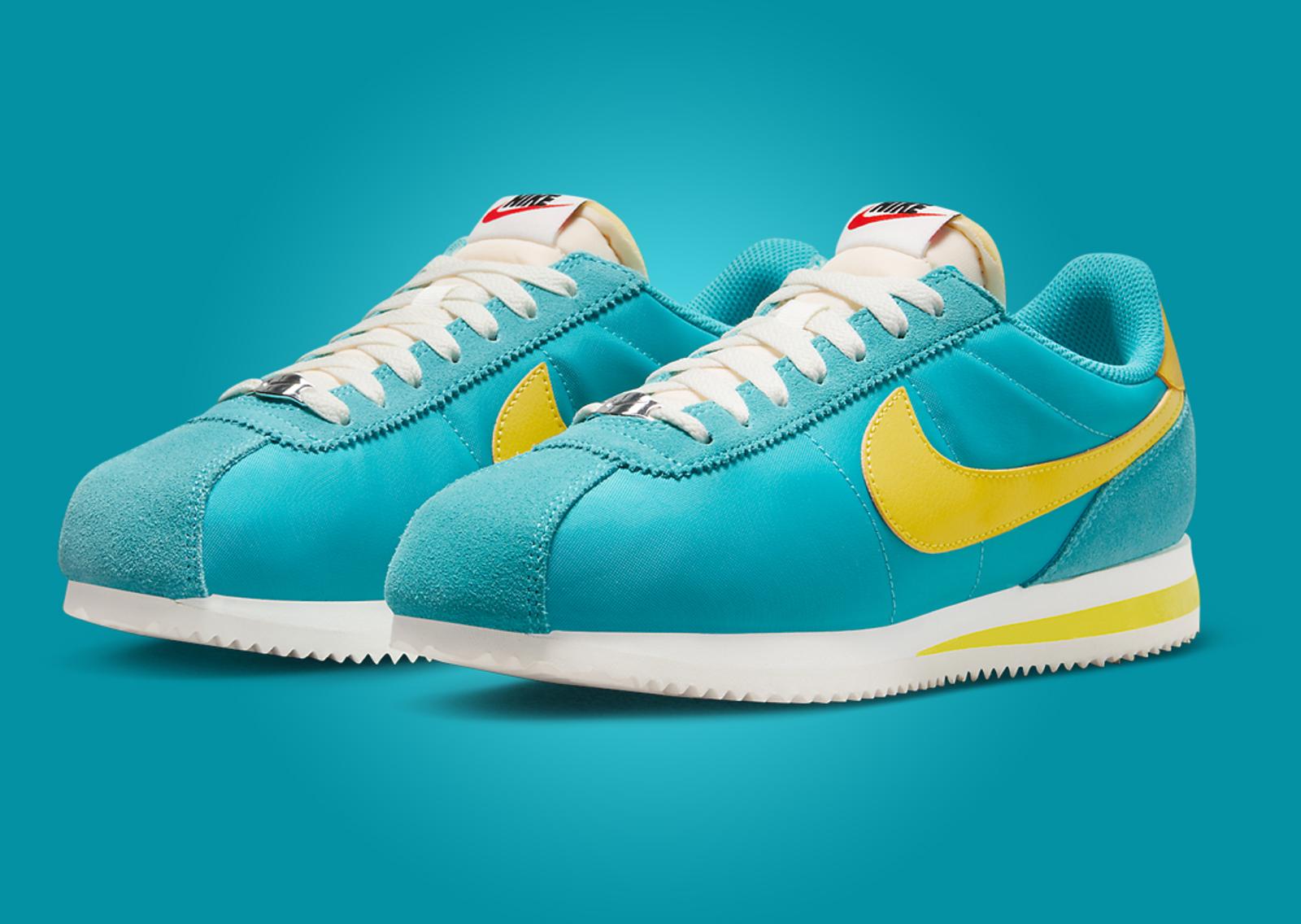 Nike Cortez Nylon Bleached Aqua Vivid Sulfur Angle