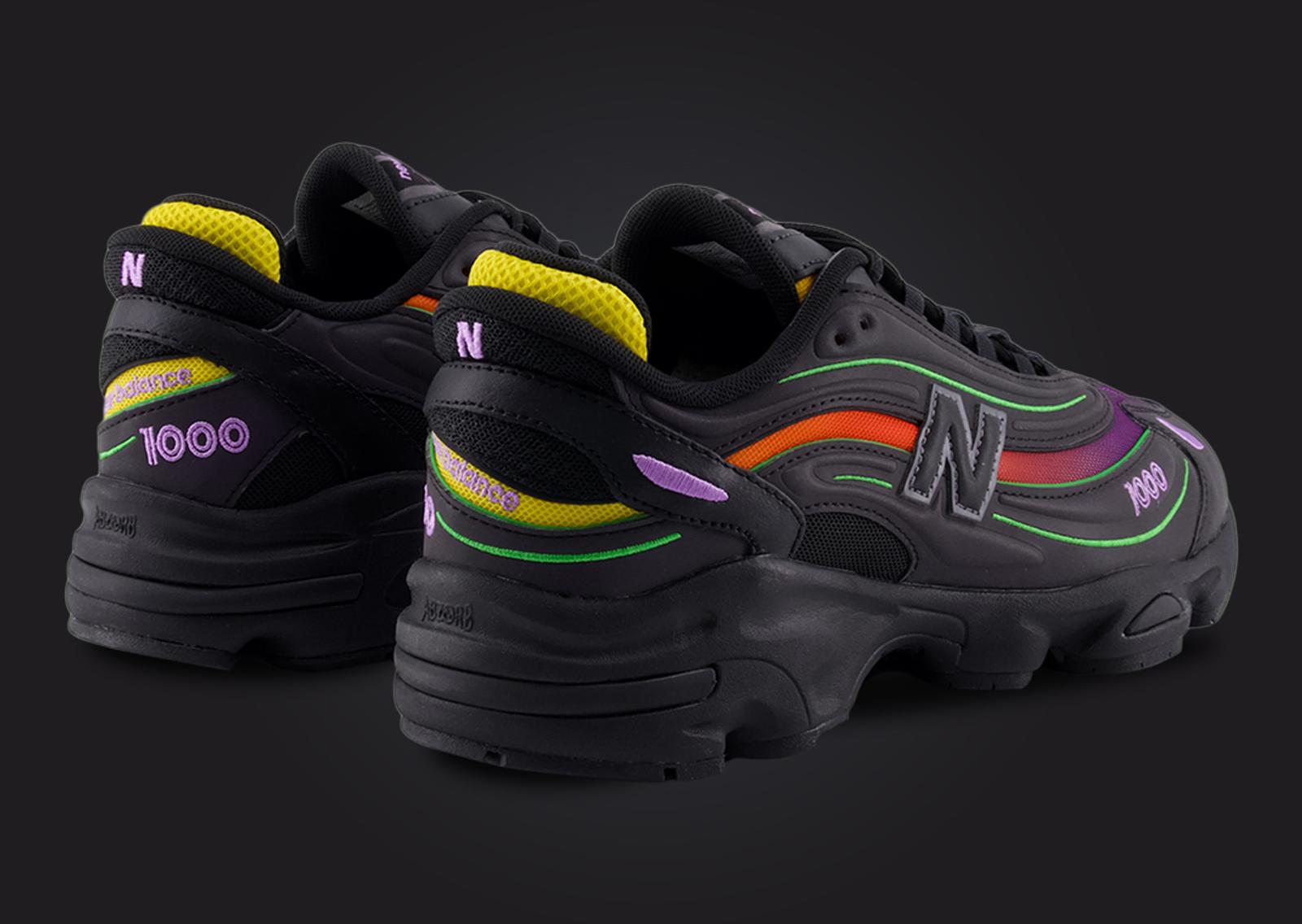 New Balance 1000 Black Multi-Color Heel Angle