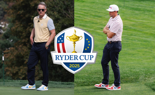 Team Europe captain Luke Donald (left) and Team USA captain Keegan Bradley (right) wearing player-exclusive Jordan 1 Lows