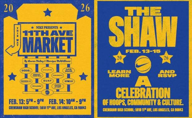 Flyers for Nike's Crenshaw High School activations during ASW LA