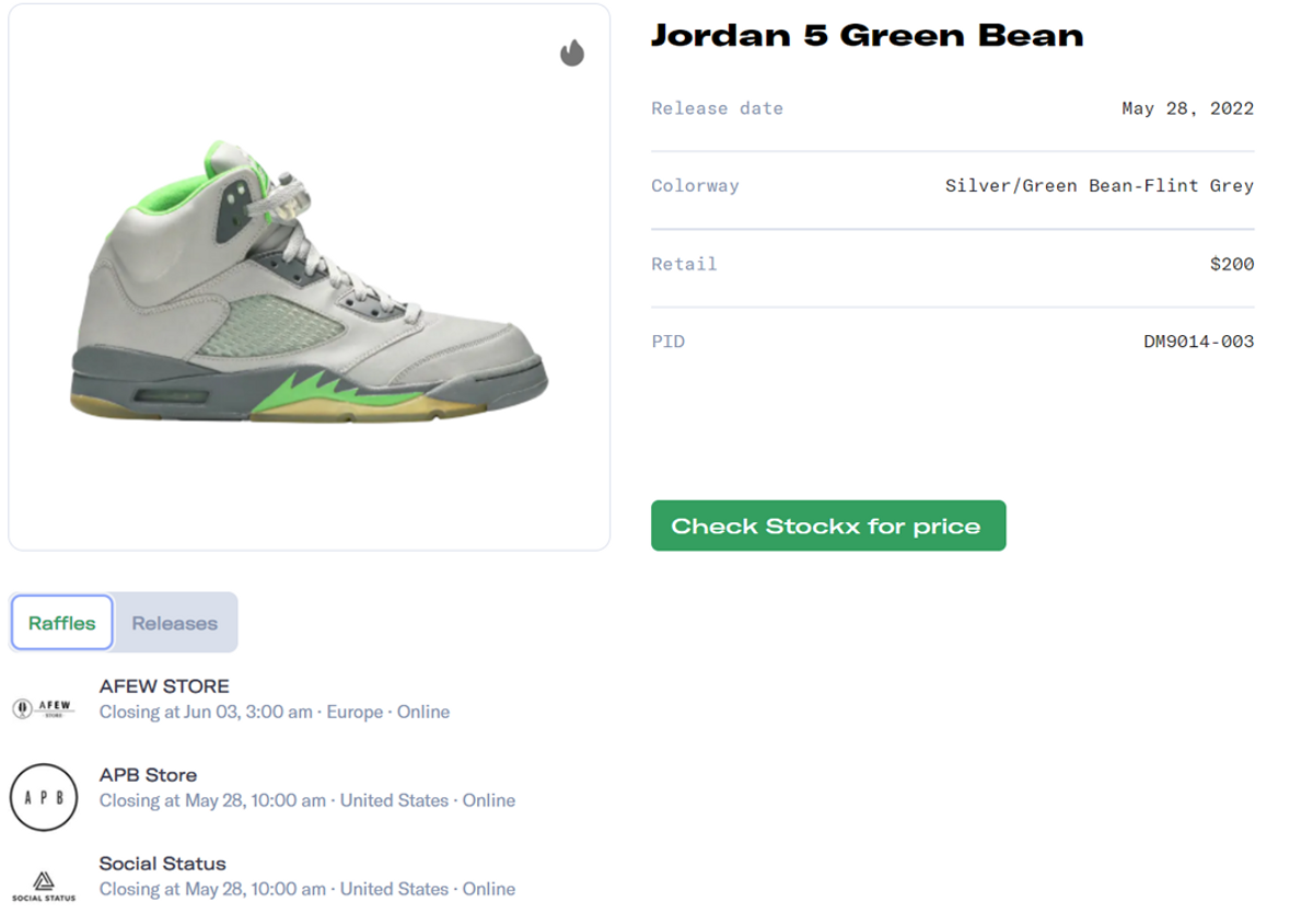 Air Jordan 5 Retro Green Bean Raffle Guide