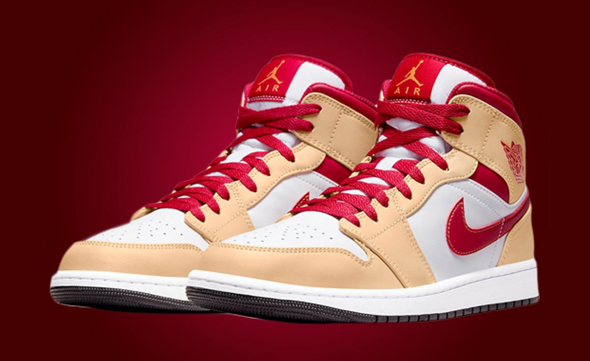 White Onyx And Cardinal Red Dress This Air Jordan 1 Mid