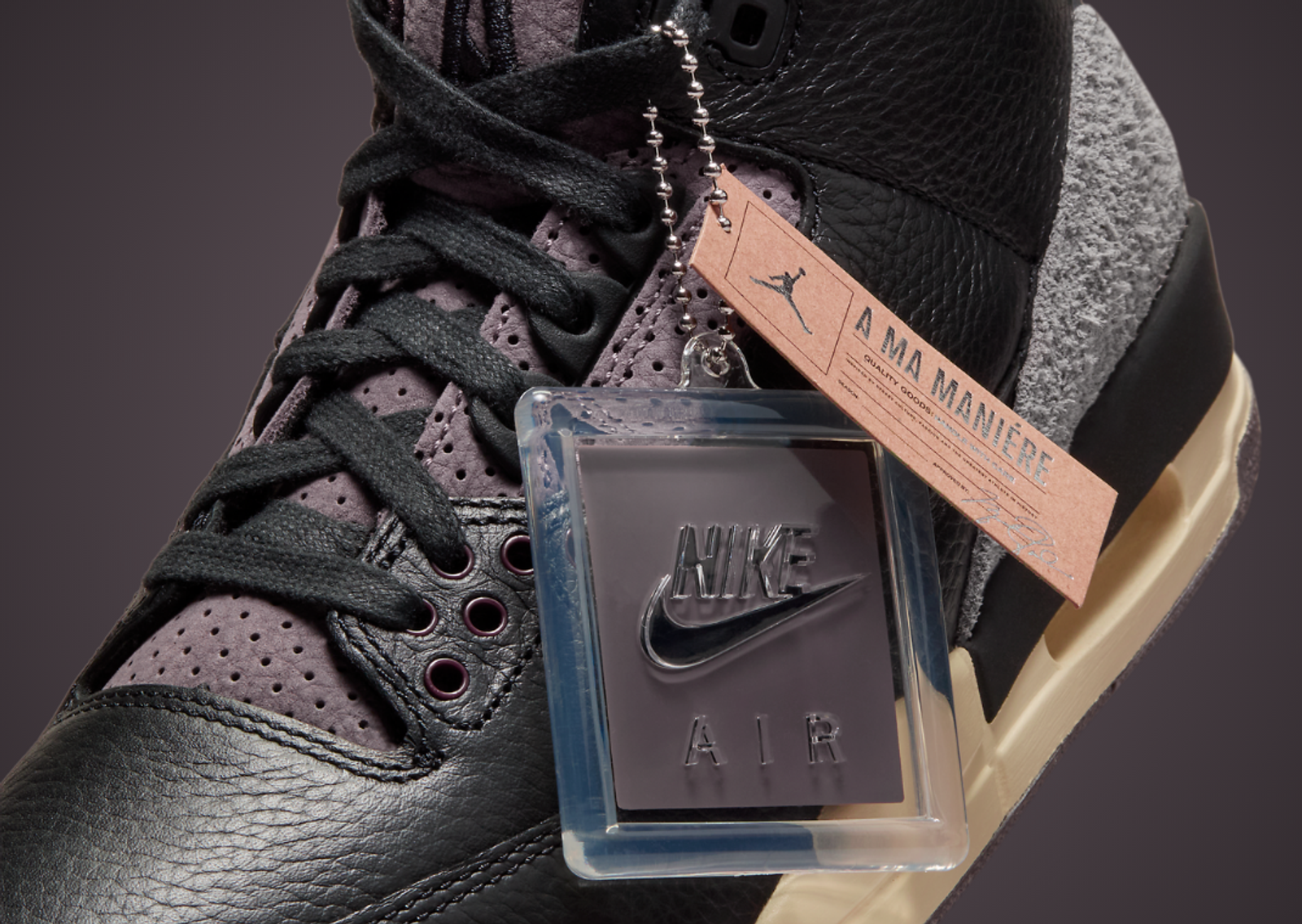 A Ma Maniere x Air Jordan 3 Retro OG SP Black Violet Ore Hangtag