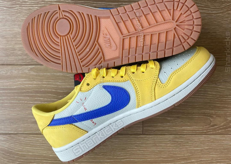 Travis Scott x Air Jordan 1 Retro Low OG Canary (W) Medial and Outsole
