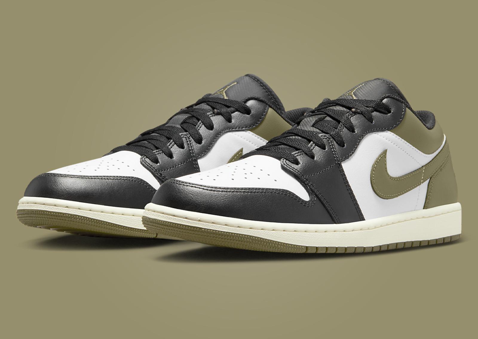 Air Jordan 1 Low Black Toe Medium Olive Angle