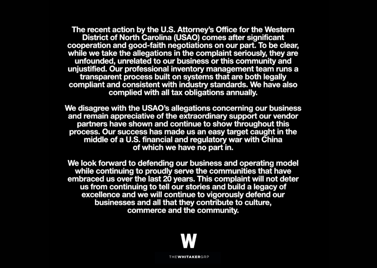 The Whitaker Group's Official Statement On This Matter