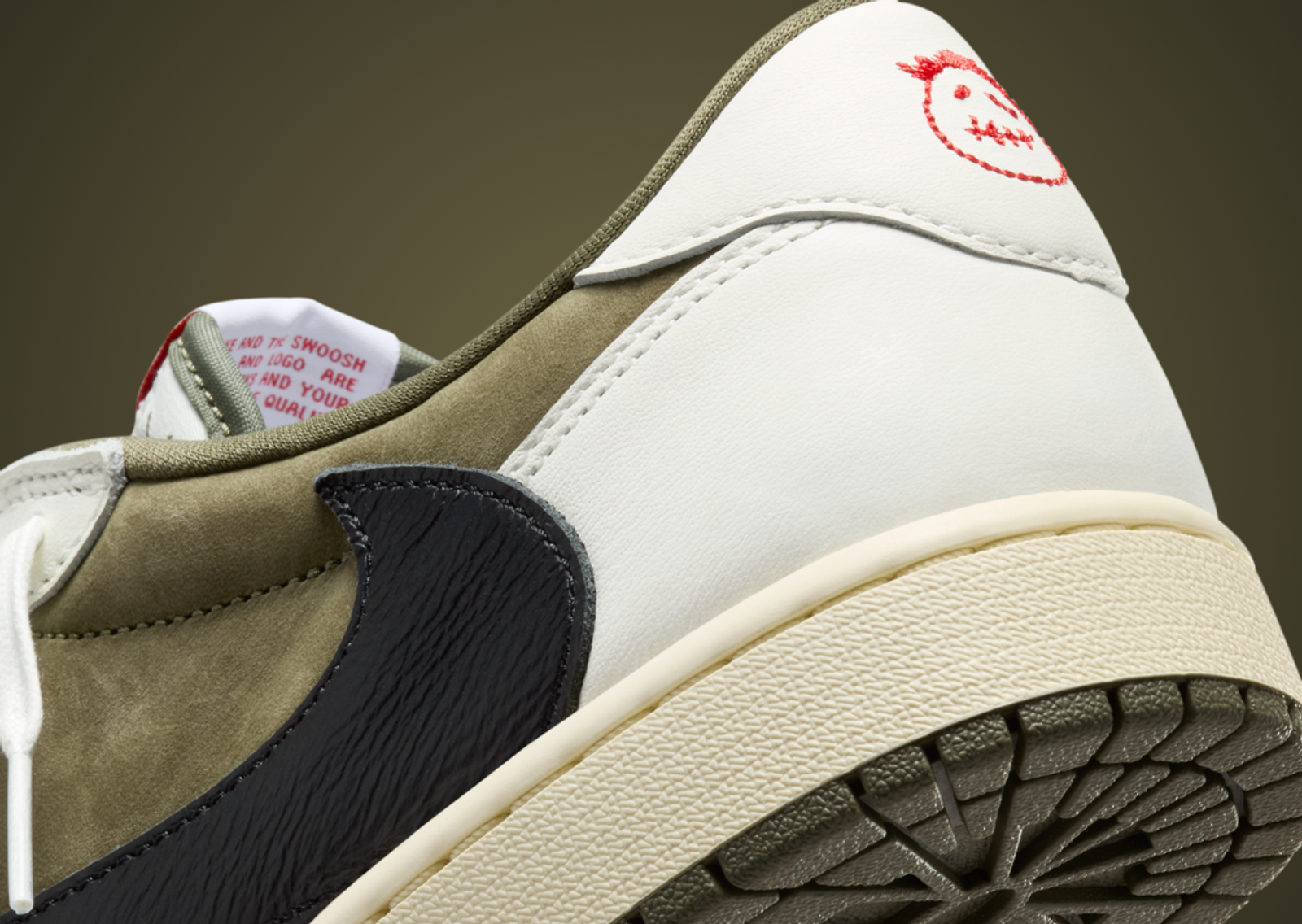 Travis Scott x Air Jordan 1 Retro Low OG Olive Alternate Heel Detail