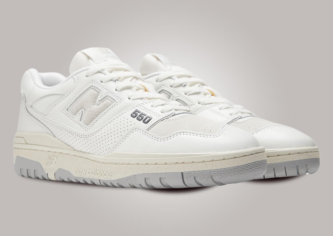 The New Balance 550 Off White Cream Grey Features Vintage Details