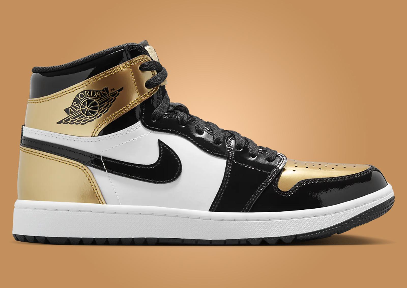 Air Jordan 1 High Golf Black Metallic Gold Lateral