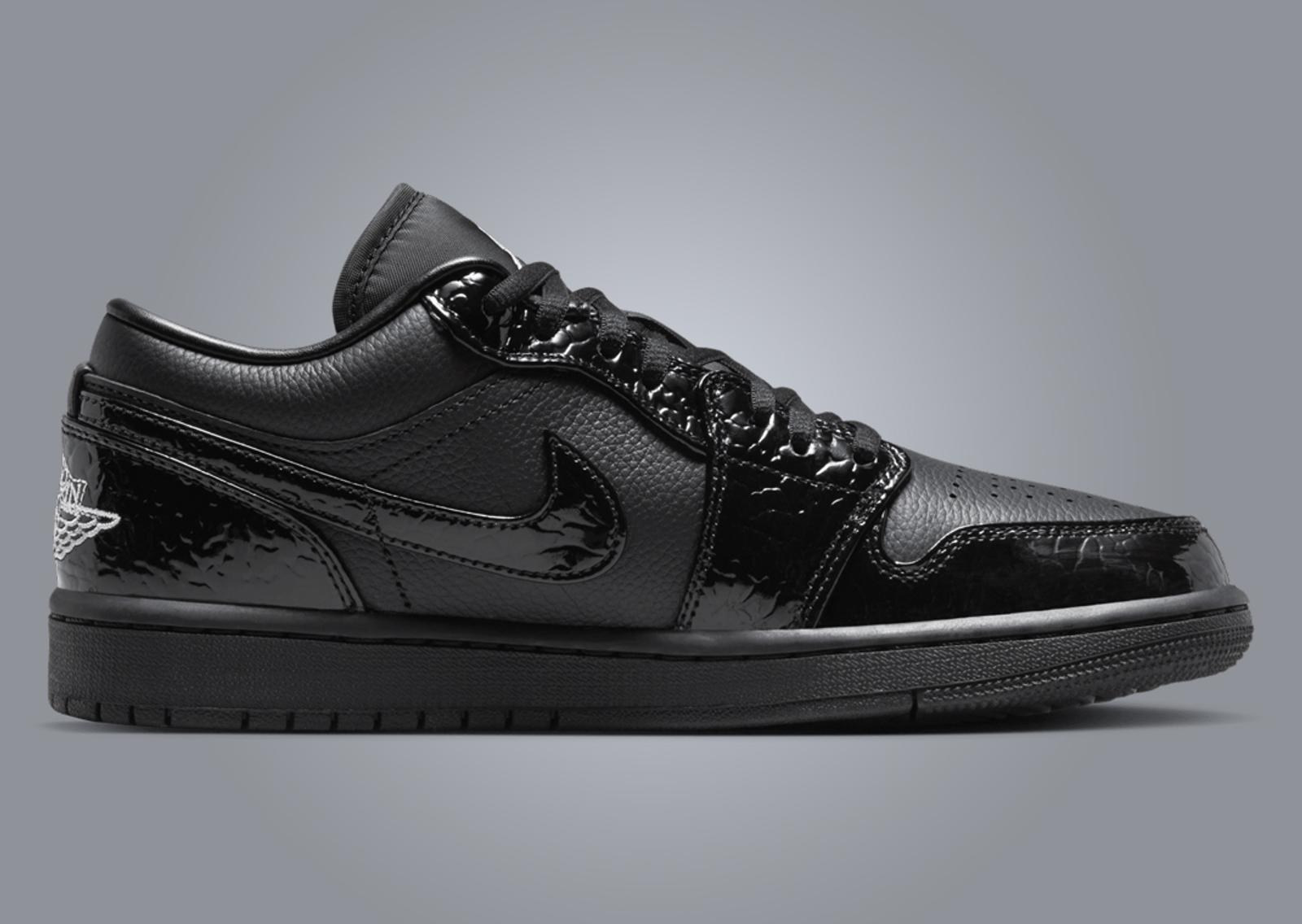 Air Jordan 1 Low SE Patent Elephant Black (W) Medial