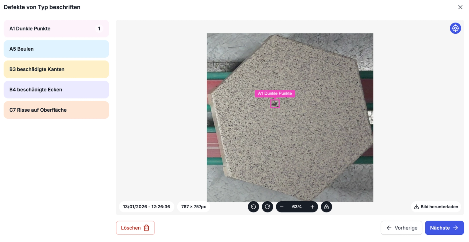 Un défaut étiqueté avec un iPhone et un logiciel de détection de défauts par IA