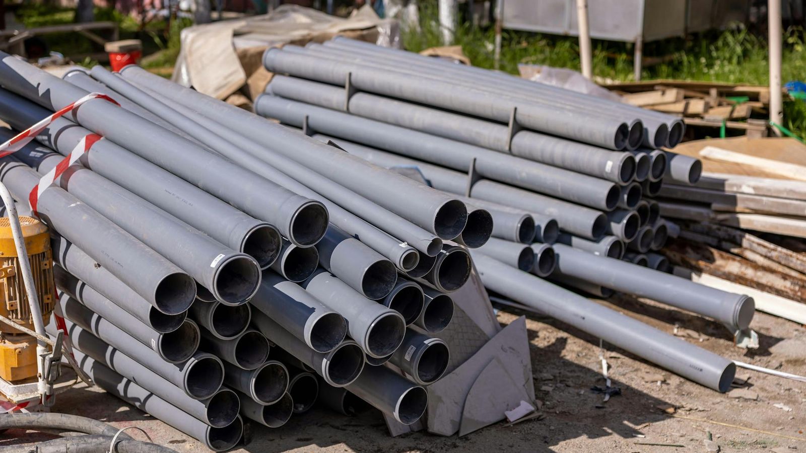 Stacked sanitary ware components ready for packing
