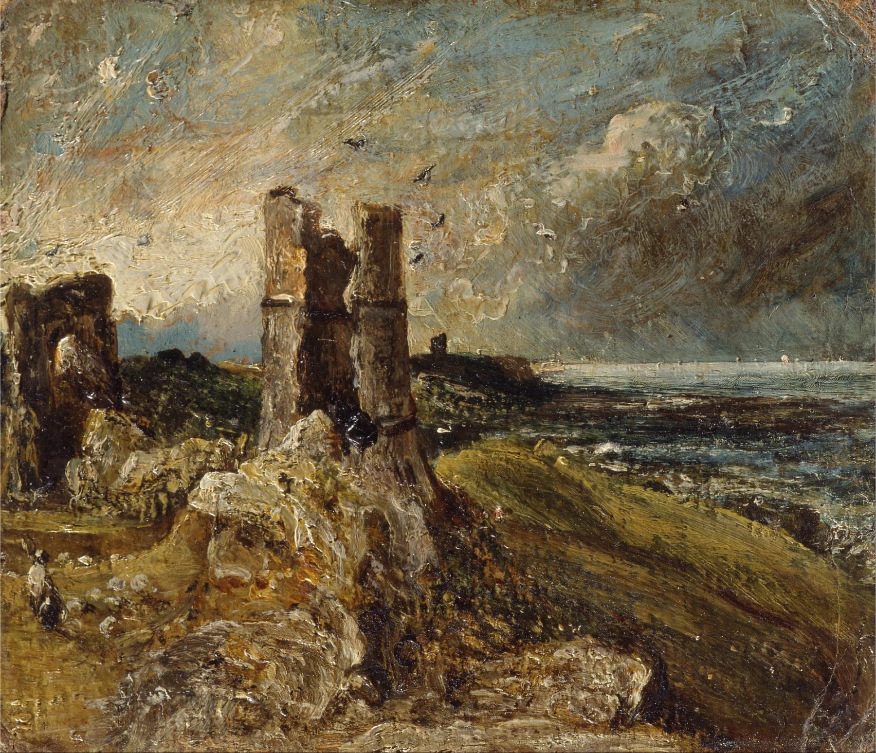 Sketch of Hadleigh Castle showing the castle ruins on a hillside