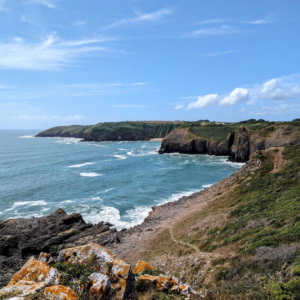 Pembrokeshire coastline with cliffs meeting the sea