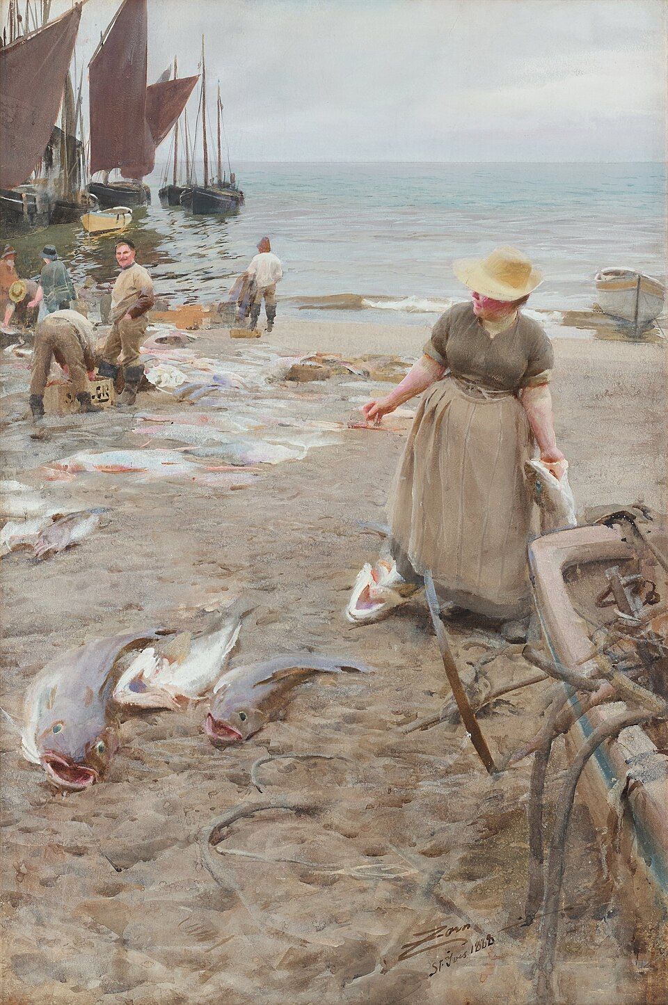 Anders Zorn’s fish market scene painted at St Ives, Cornwall