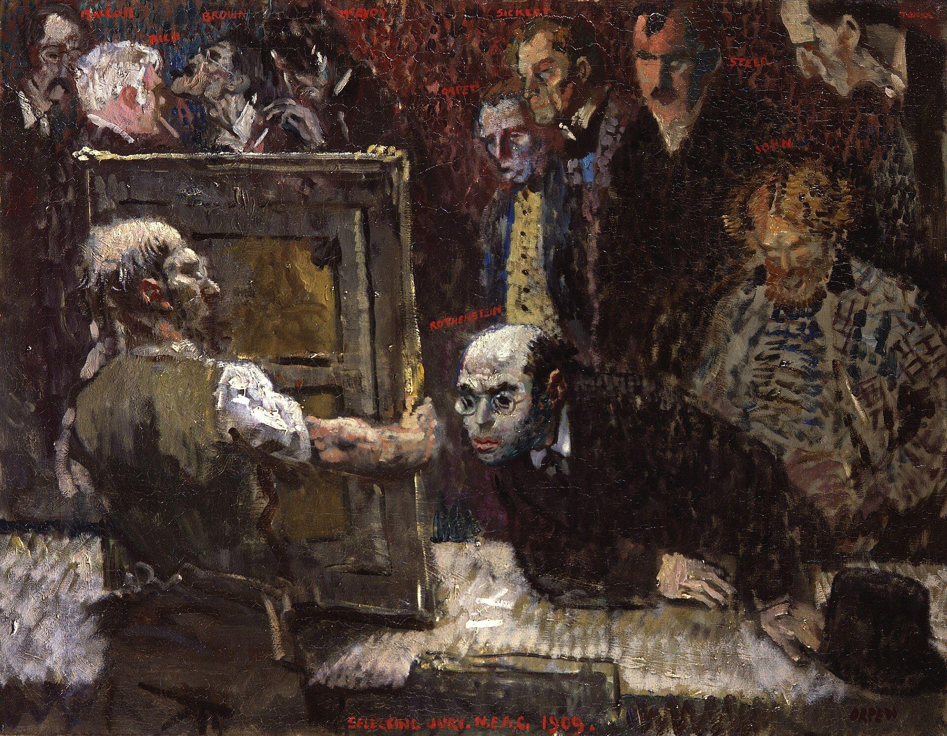 William Orpen’s painting of an art-selection jury surrounded by submitted works