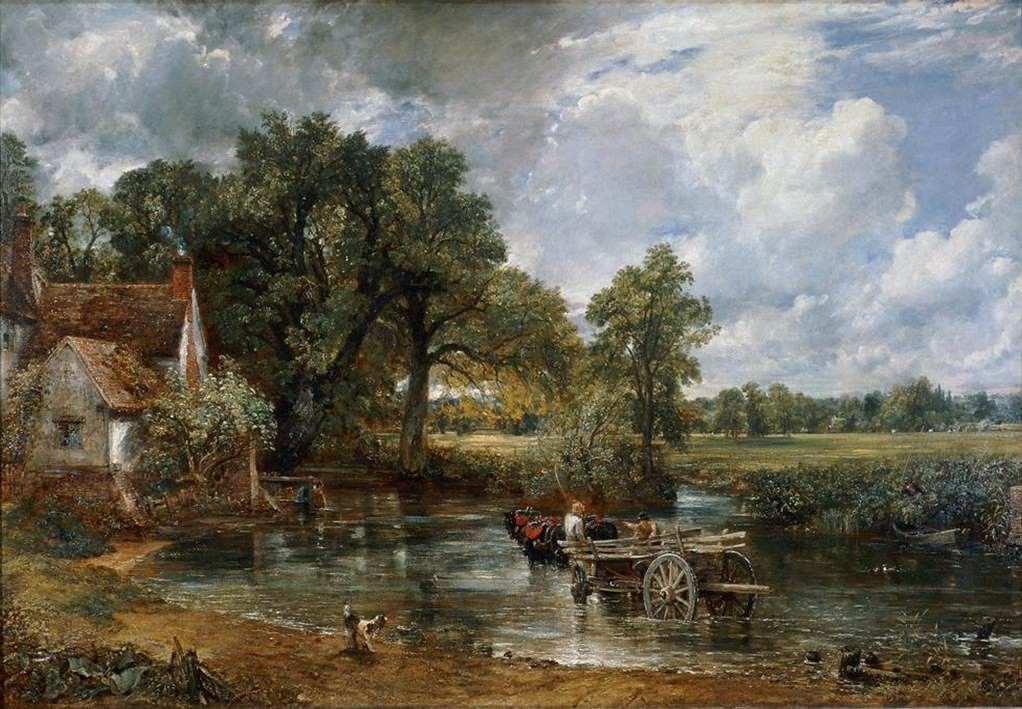 The Hay Wain by John Constable, showing a horse-drawn cart crossing the River Stour beside Willy Lott's Cottage