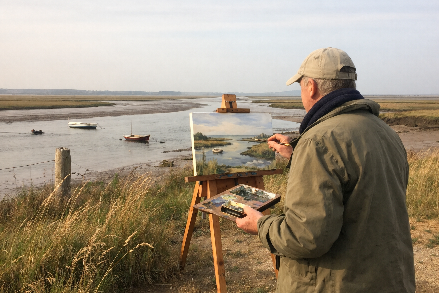 A man paints en plein air overlooking London