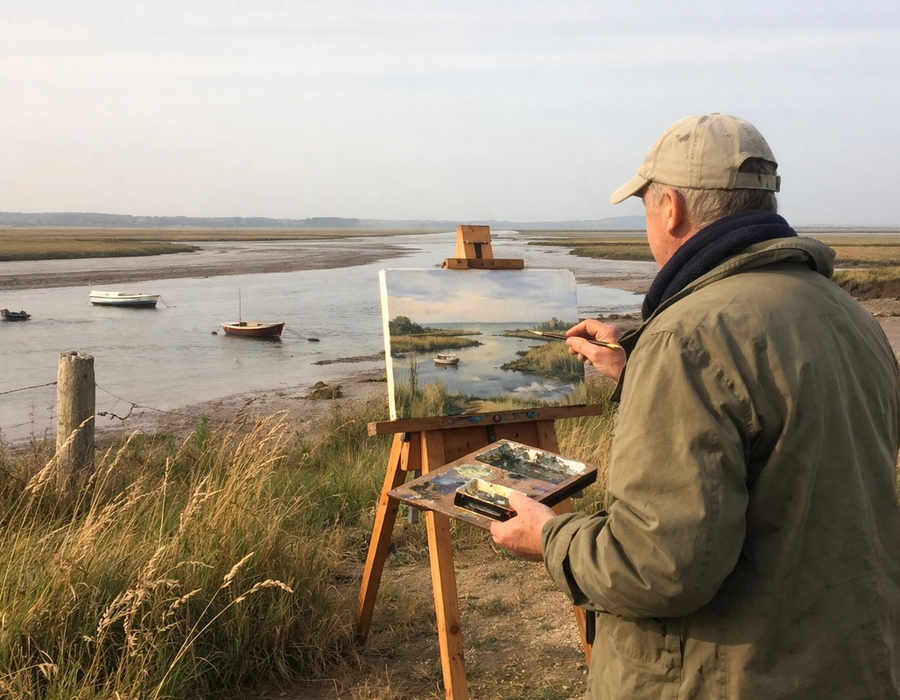 A man paints en plein air overlooking London