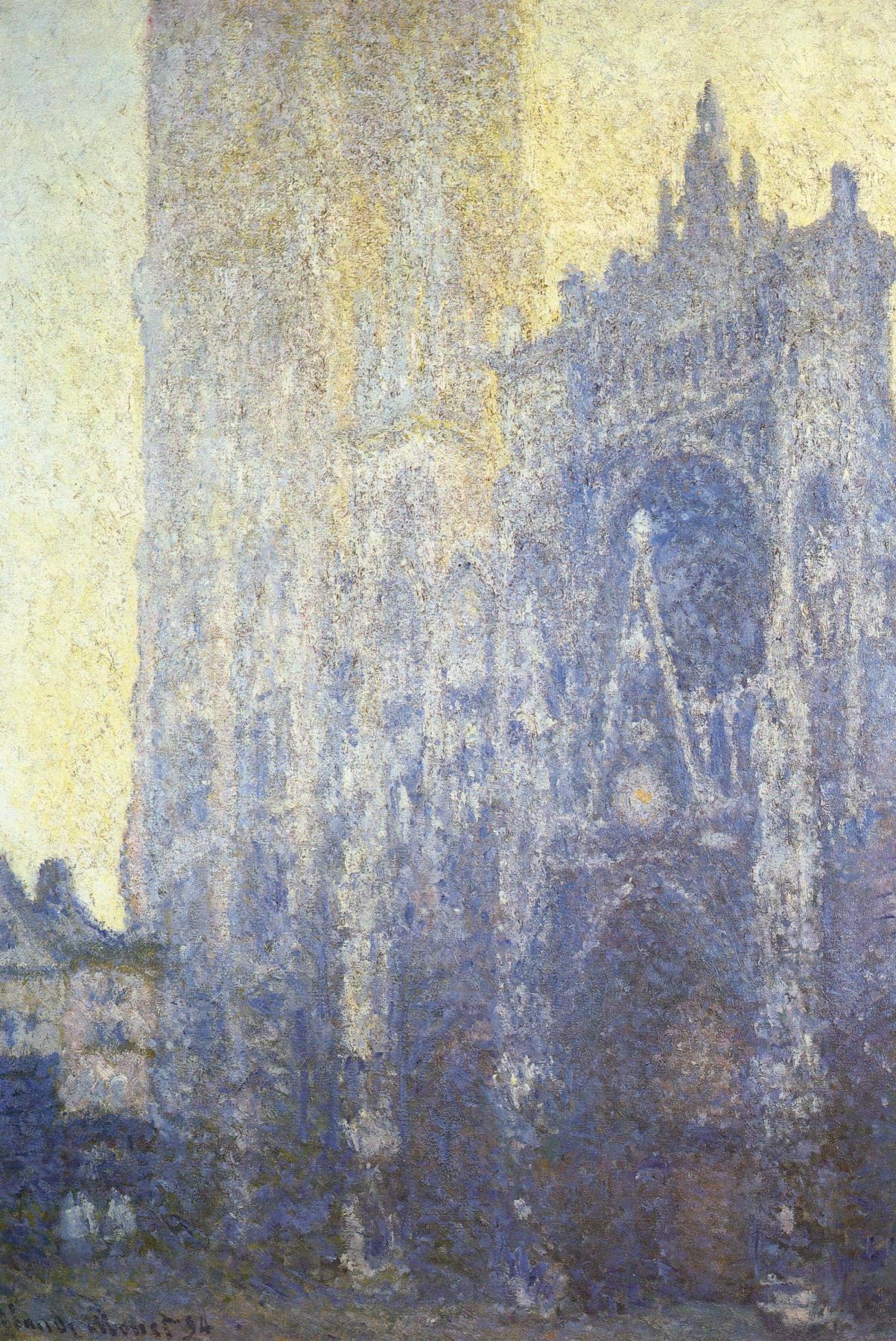 Rouen Cathedral façade and the Tour d'Albane depicted in morning light (Impressionist painting).