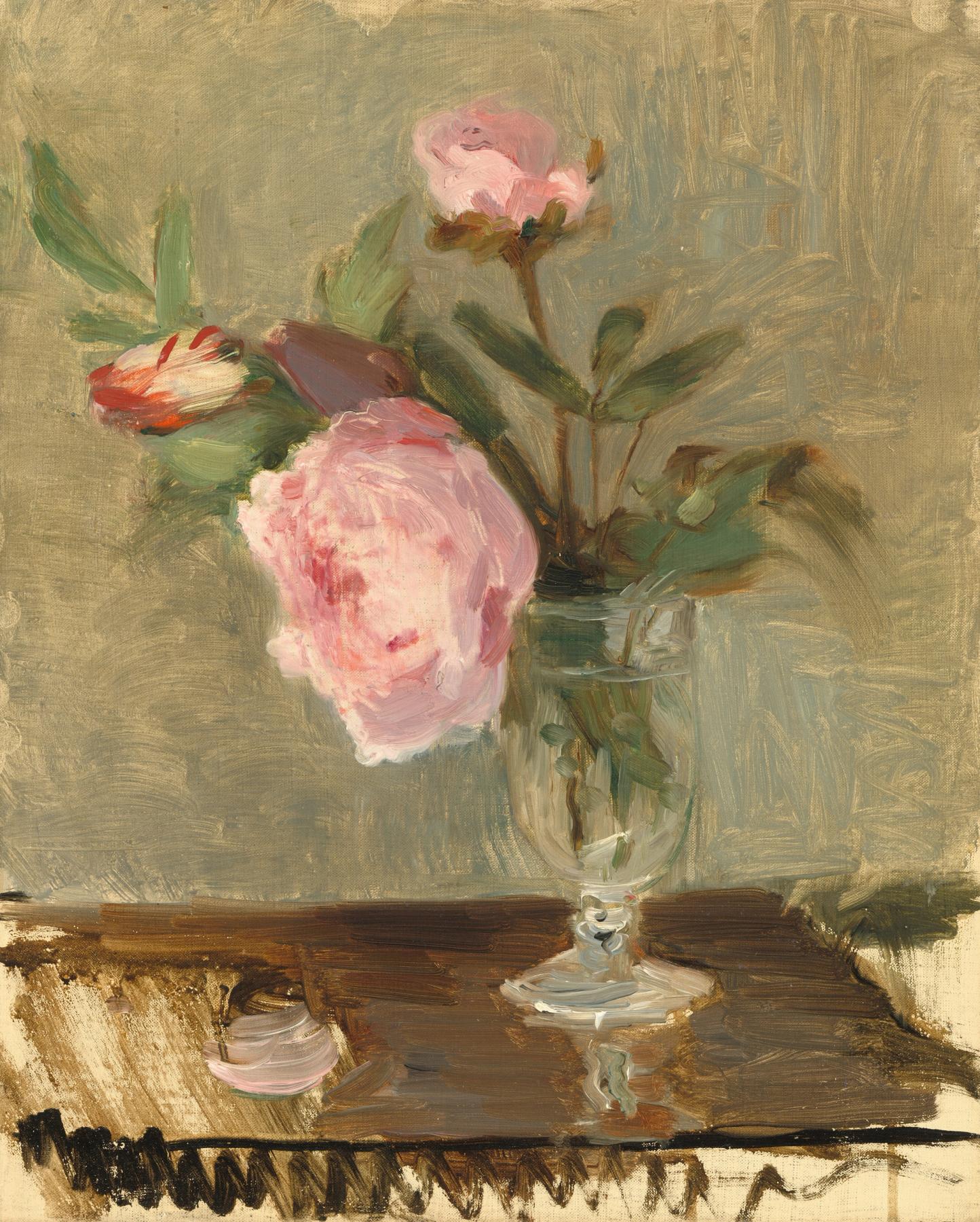 Berthe Morisot's Peonies, painted with loose, visible Impressionist brushstrokes