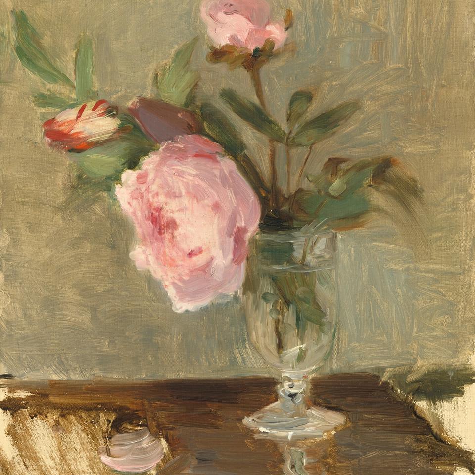 Berthe Morisot's Peonies, painted with loose, visible Impressionist brushstrokes