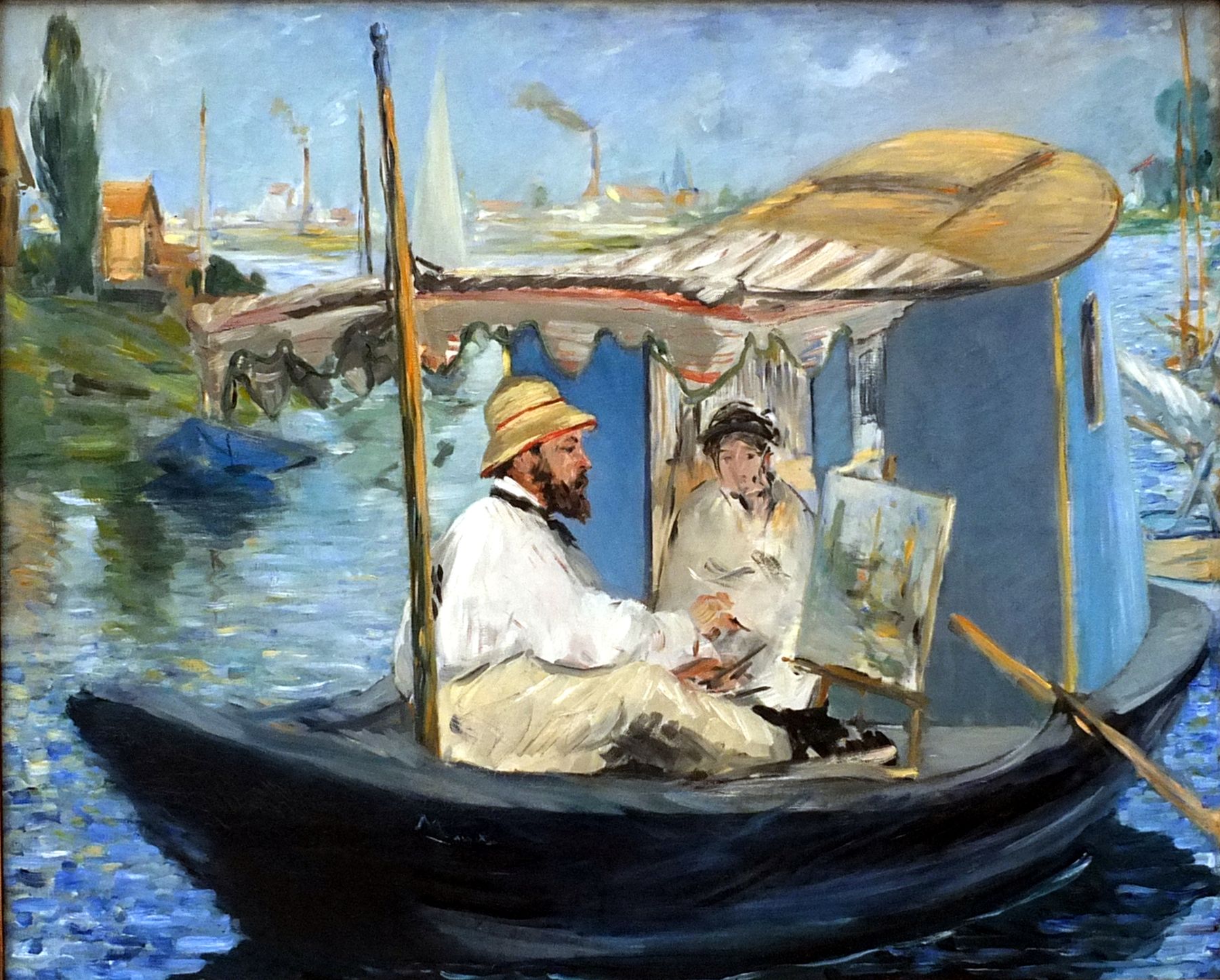 Painting titled "Die Barke" (The Barge) by Claude Monet depicting a barge