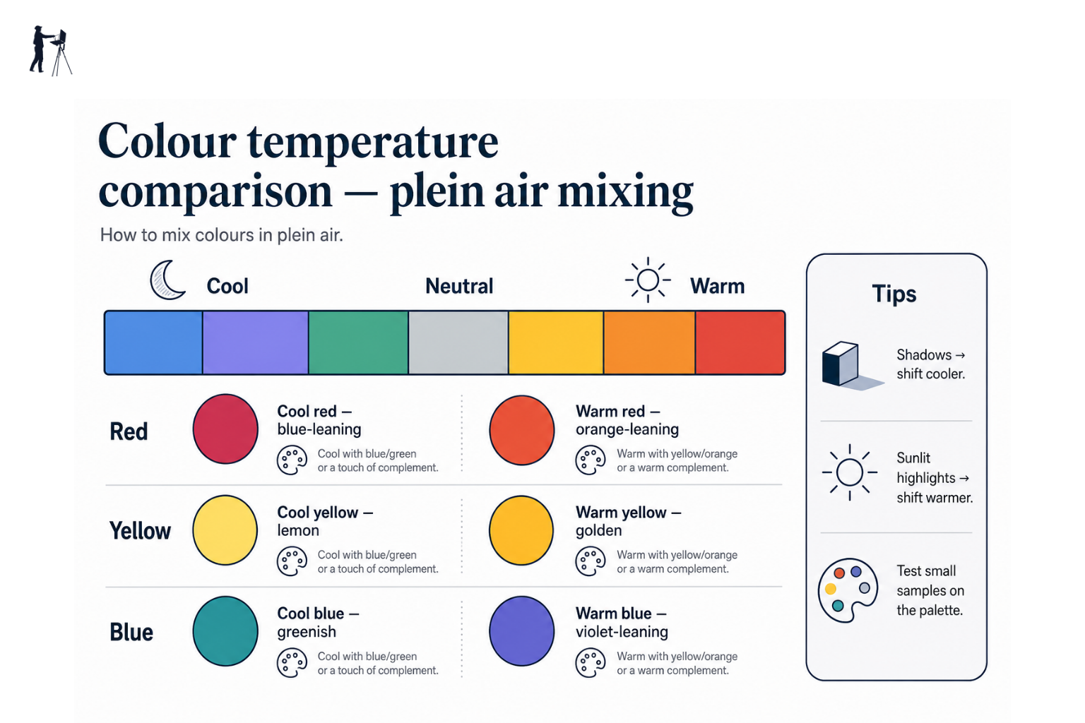 Infographic showing warm and cool colour temperature relationships for outdoor painting