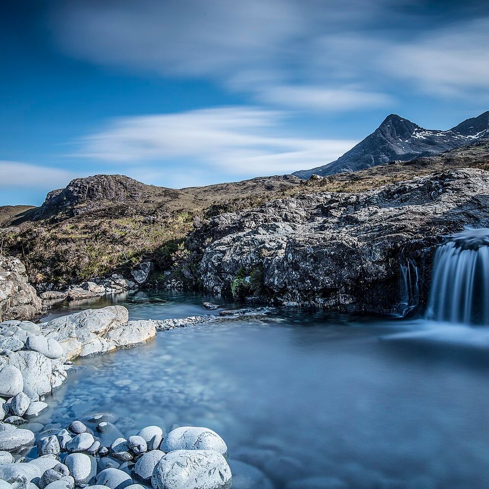 Glen Sligachan on the Isle of Skye, with river, moorland and Cuillin mountains