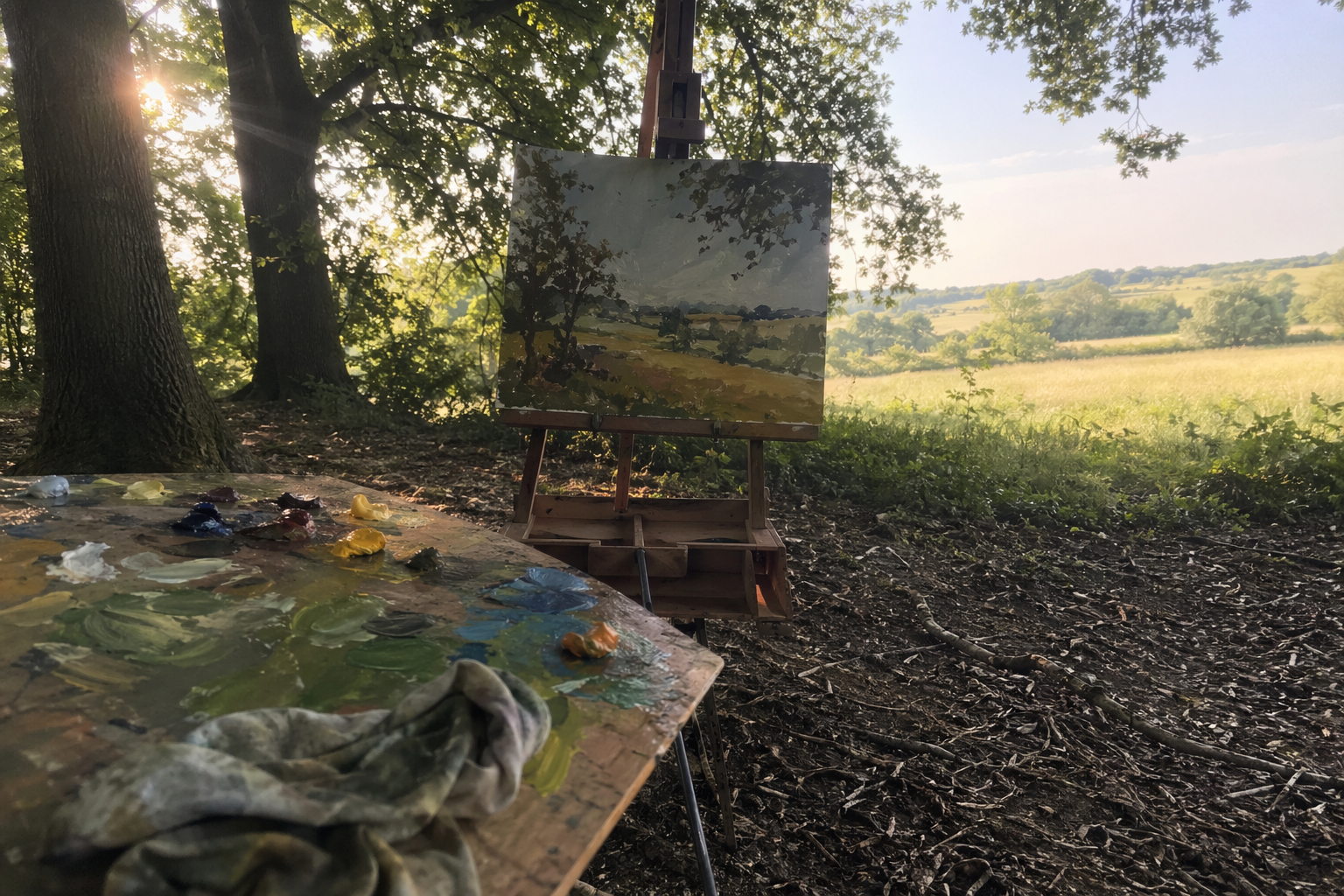 Plein air painting in the shade