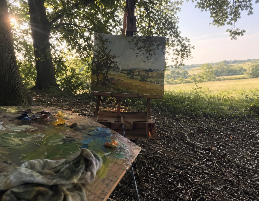 Plein air painting in the shade
