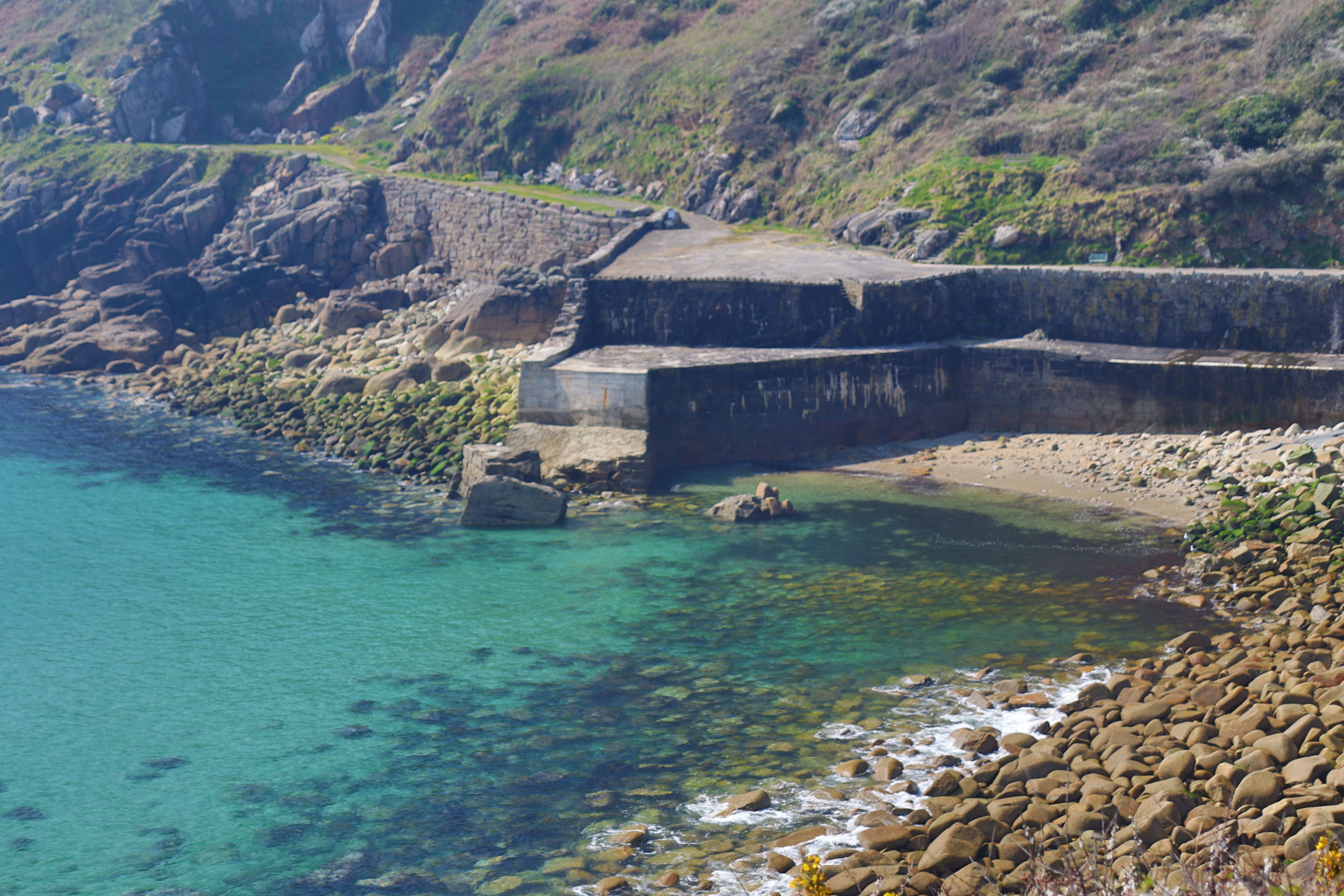 Rocky coastal cove and shoreline at Lamorna Cove, Cornwall