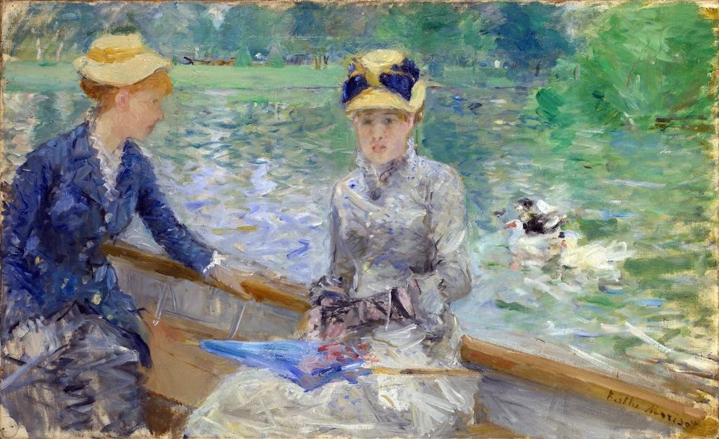 Impressionist pastel landscape painting titled "Lake Bois de Boulogne (1879)."