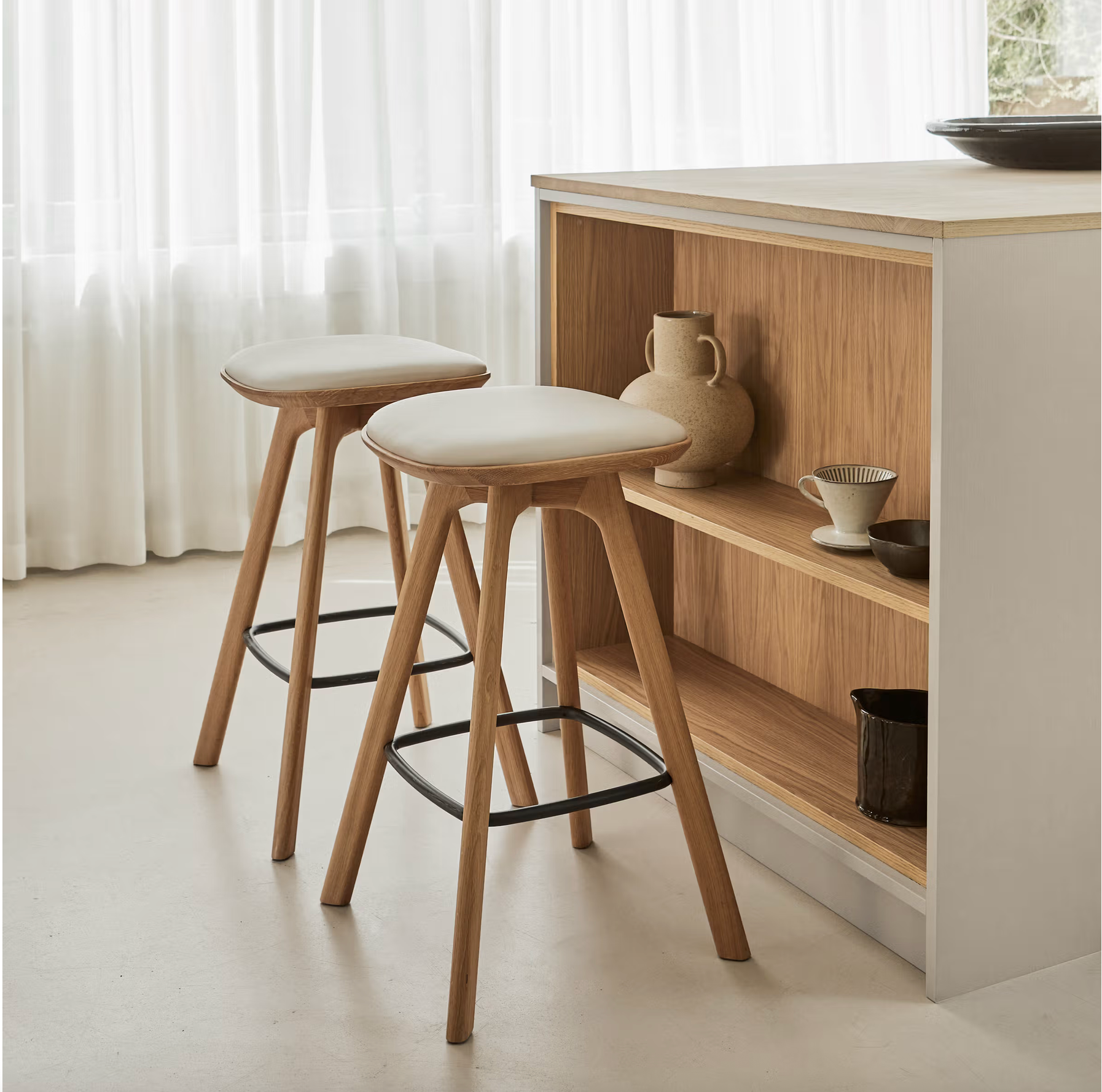 OEO Studio designed oak bar stool with leather seat