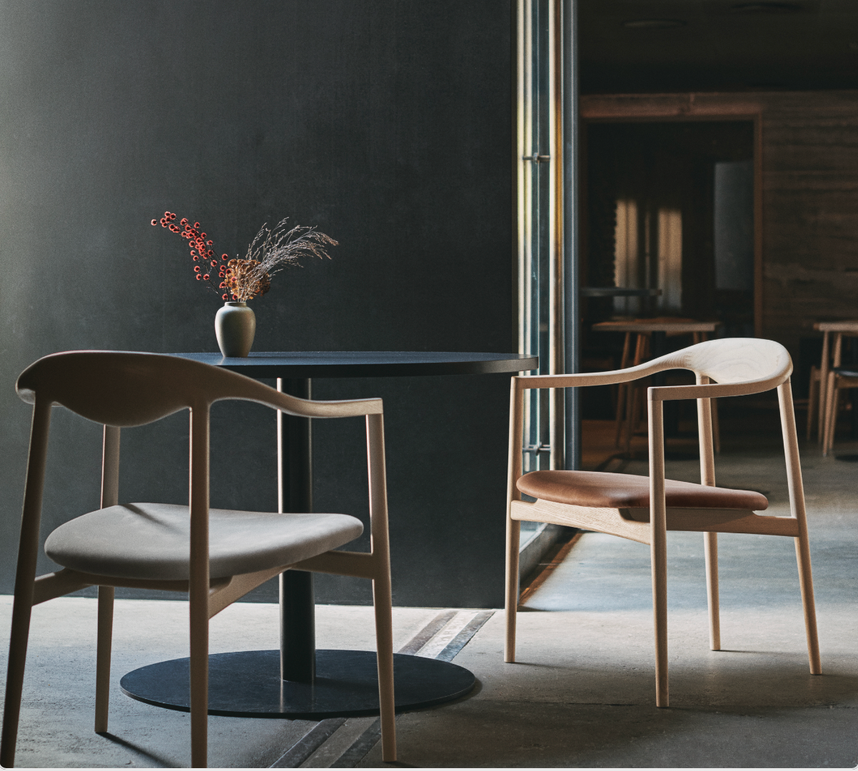 OEO Studio designed Jari Chair in light wood and with leather seater from Brdr. Krüger