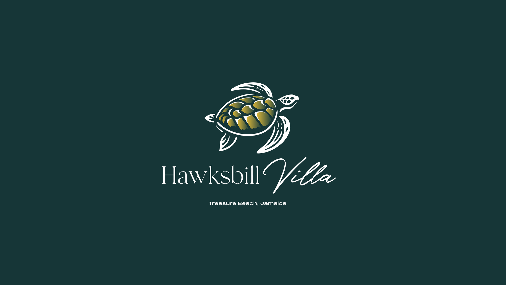 Hawksbill Villa logo, hawksbill turtle mark on deep green