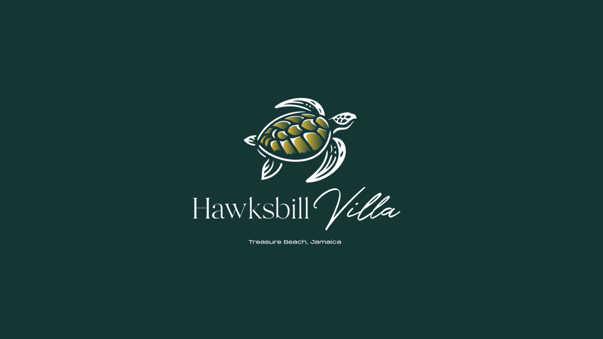 Hawksbill Villa logo, hawksbill turtle mark on deep green