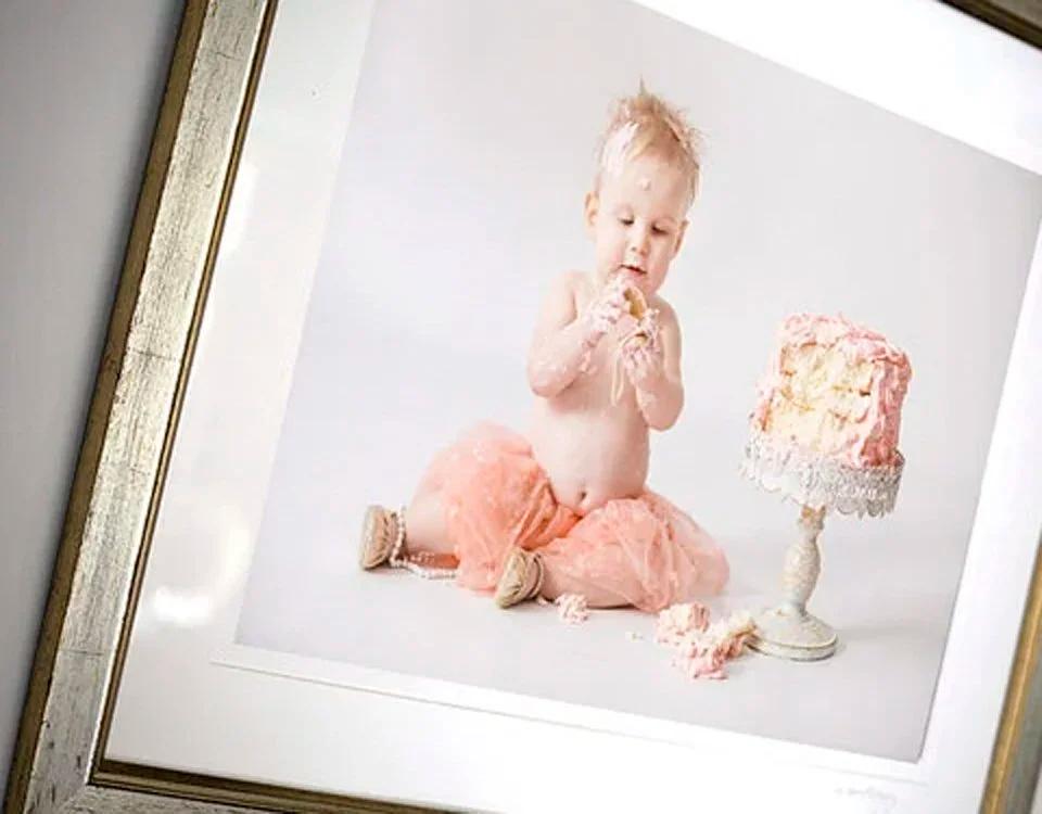Cake Smash Photoshoot - custom frosted cake on white background
