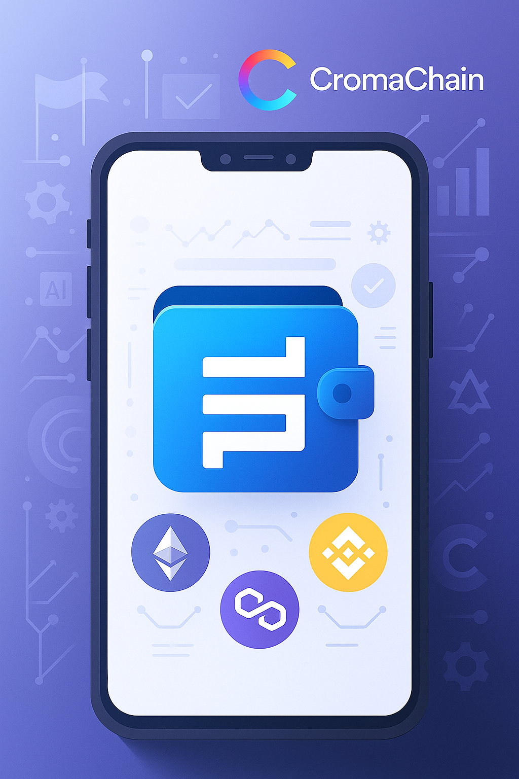 Minimalist crypto wallet interface showing multi-chain access and AI tool integration, representing TrixWallet