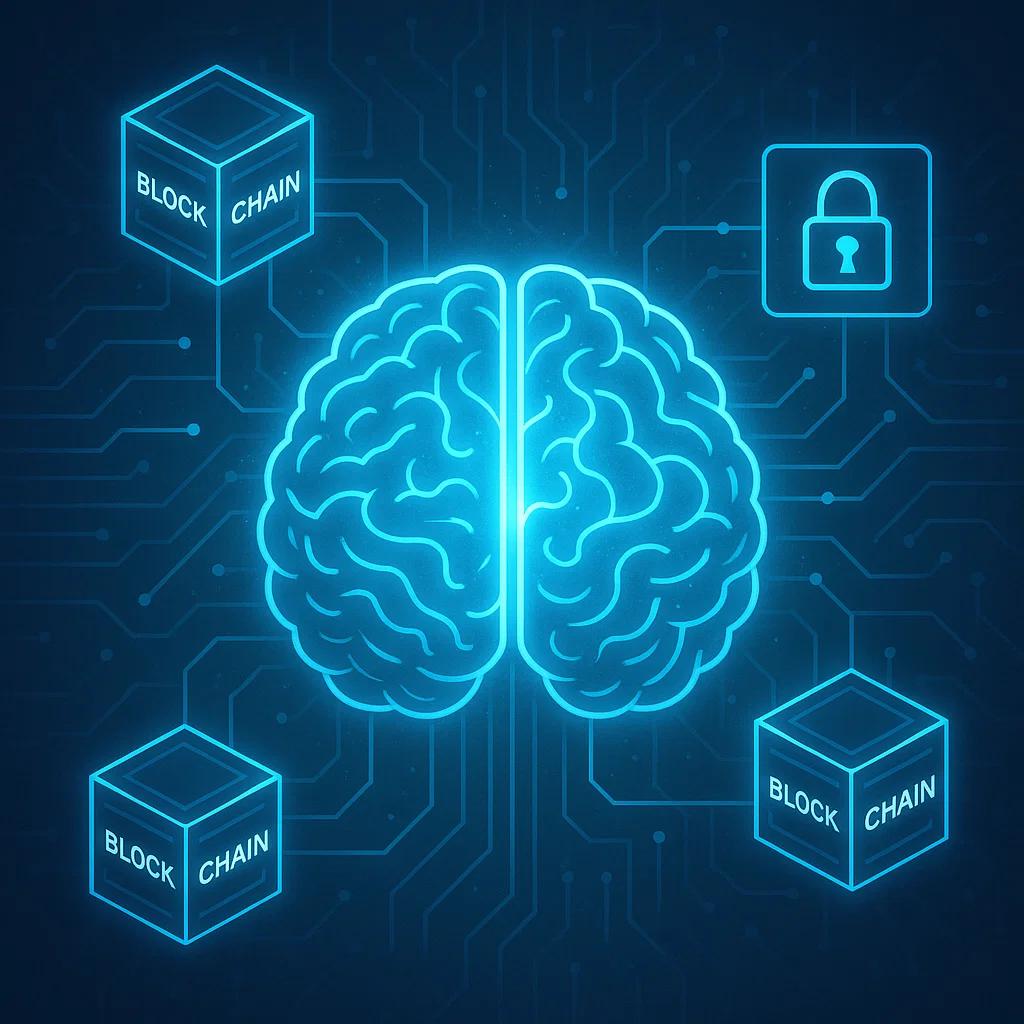 “AI brain icon connected to modular blockchain layers and zero-knowledge proof symbols, representing crypto innovation.”