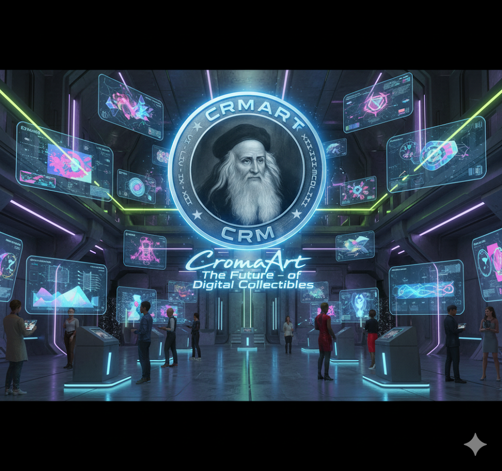 “Digital NFT marketplace showcasing blockchain art and CromaArt’s curated ecosystem.”
