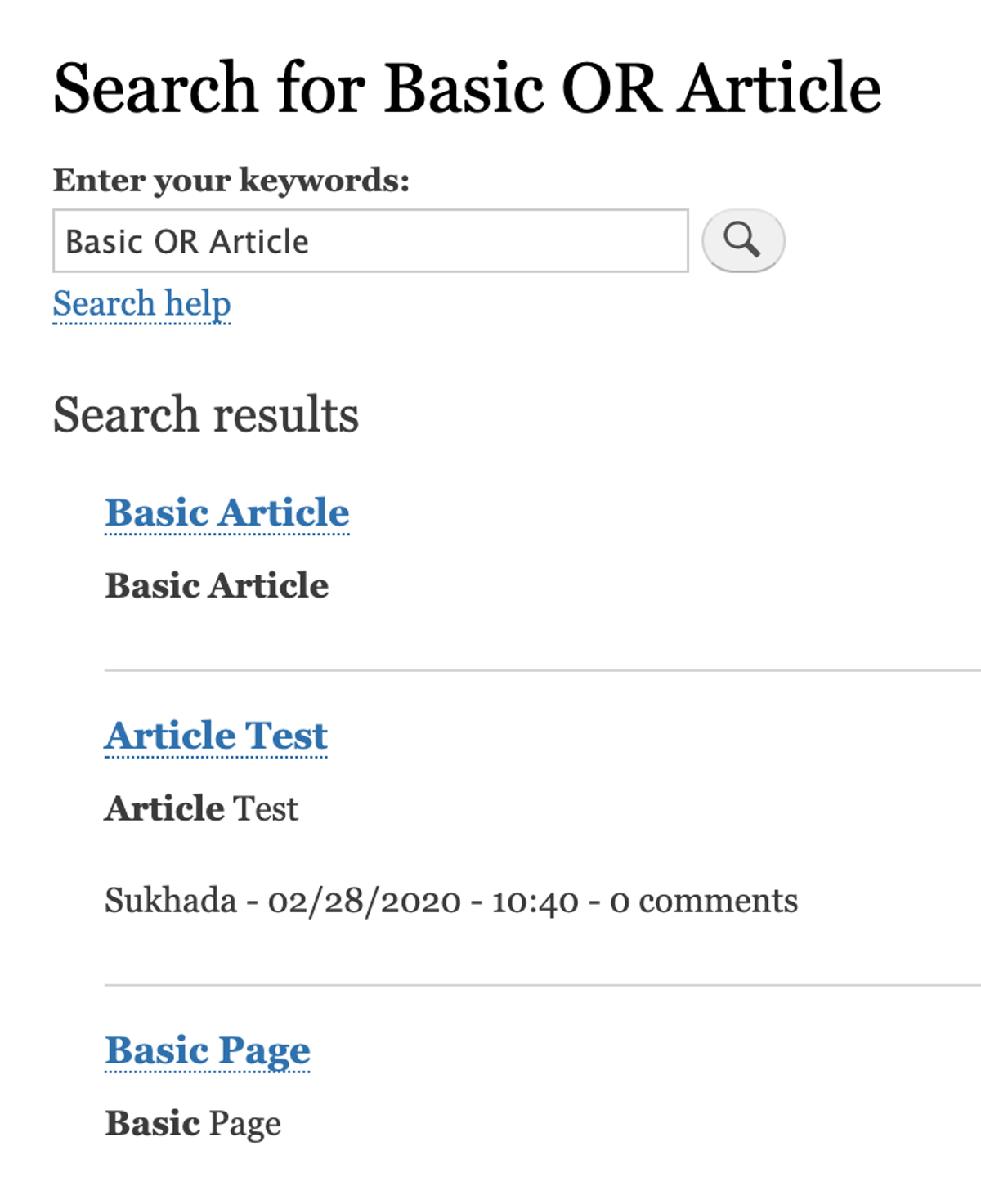 Search for basic OR Article