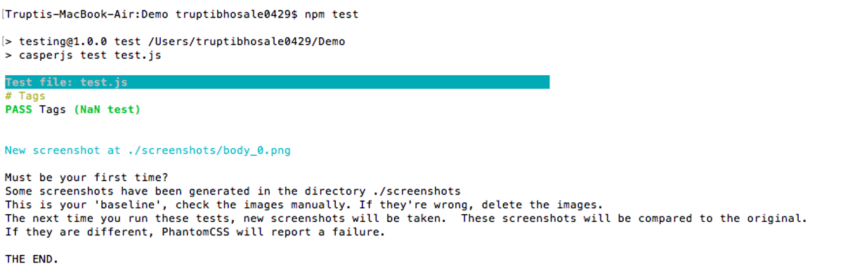 Baseline screenshot in visual regression testing