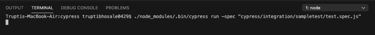 screenshot of code for spec path while running cypress