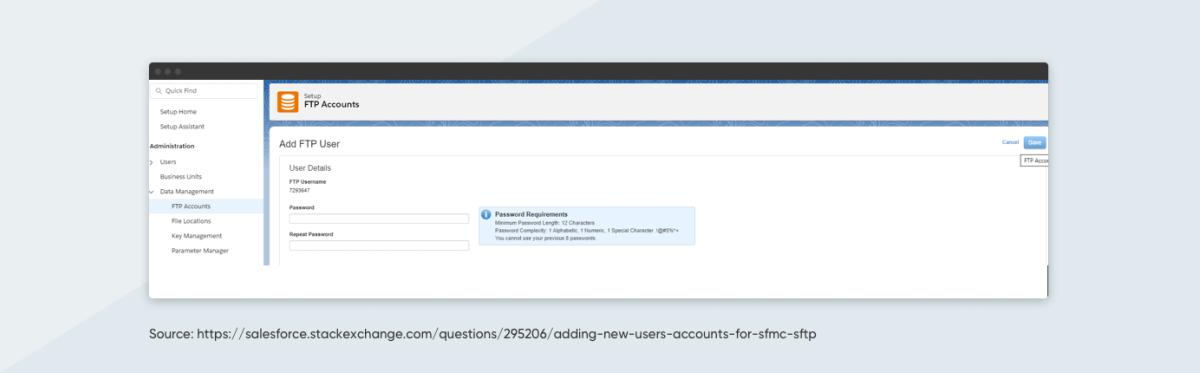 Window For Configuring New FTP Users