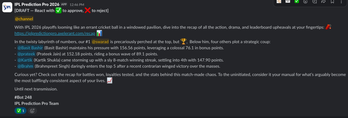 Human in the loop approval for IPL Predicttion Pro
